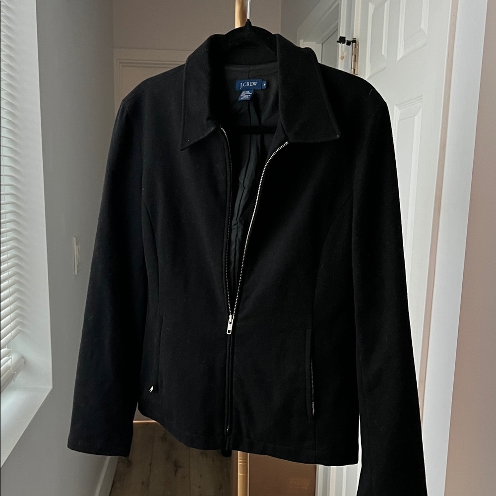 Vintage J. Crew Wool Cashmere Black Full Zip Collared Lightweight Barn Jacket M